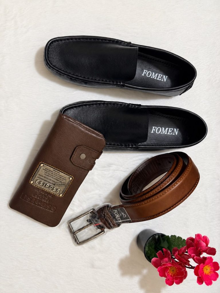 FOMEN Premium 100% Genuine Leather Shoe, Belt & Wallet Combo