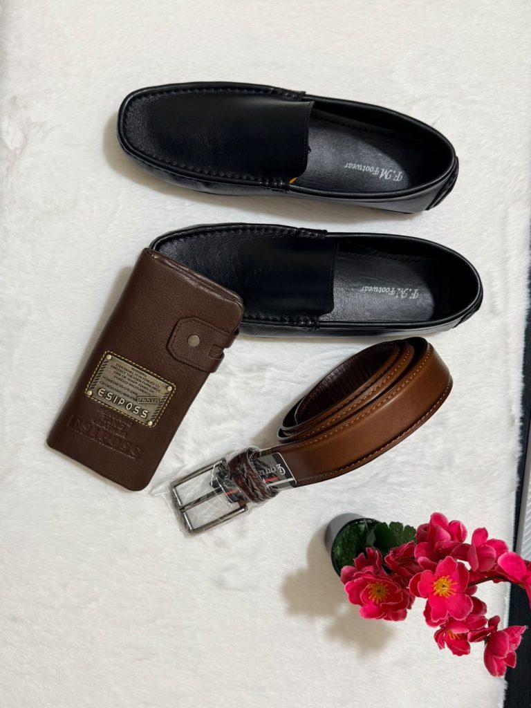 FOMEN Premium 100% Genuine Leather Shoe, Belt & Wallet Combo