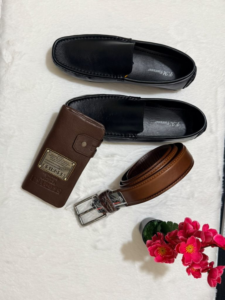 FOMEN Premium 100% Genuine Leather Shoe, Belt & Wallet Combo
