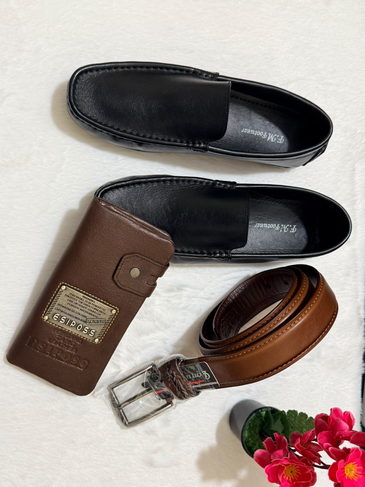 FOMEN Premium 100% Genuine Leather Shoe, Belt & Wallet Combo - Image 4